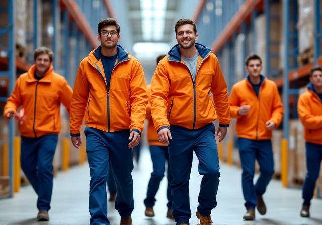 Grupo de trabajadores estacionales colaborando alegremente